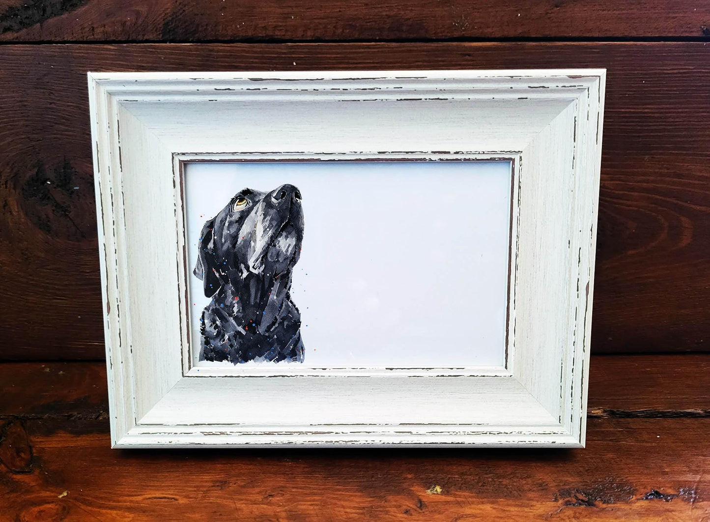 Labrador Mini Art Print 17x12cm – Framed White Rustic Frame | Labrador Wall Art, Friendly Dog Decor, Gift for Labrador Lovers