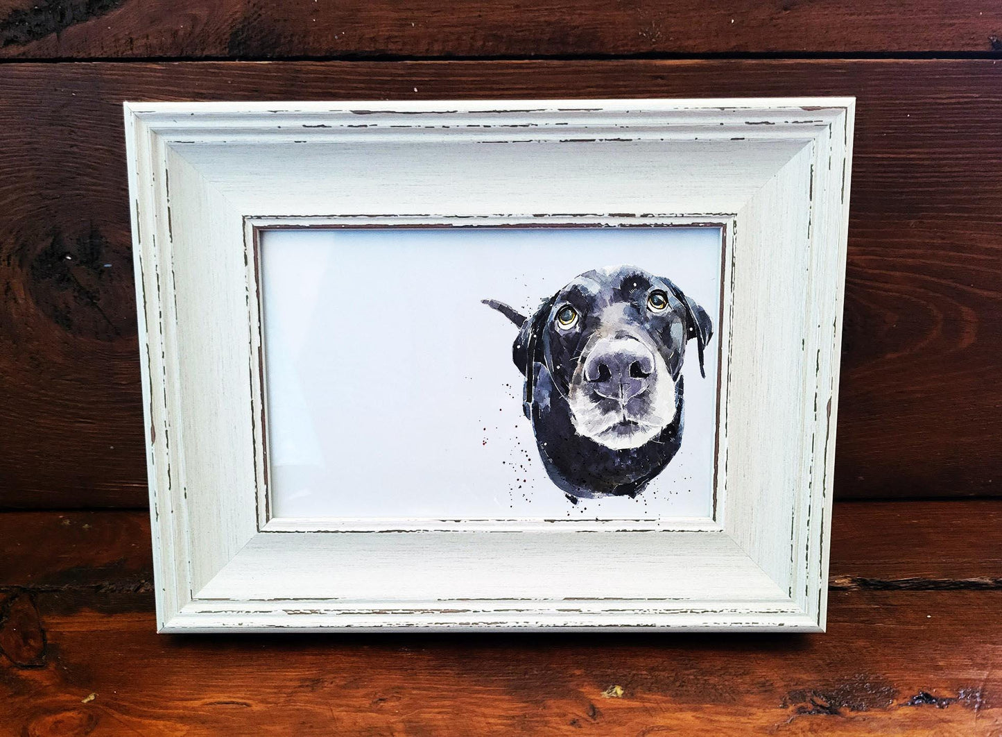 Labrador Mini Art Print 17x12cm – Framed White Rustic Frame | Labrador Wall Art, Friendly Dog Decor, Gift for Labrador Lovers