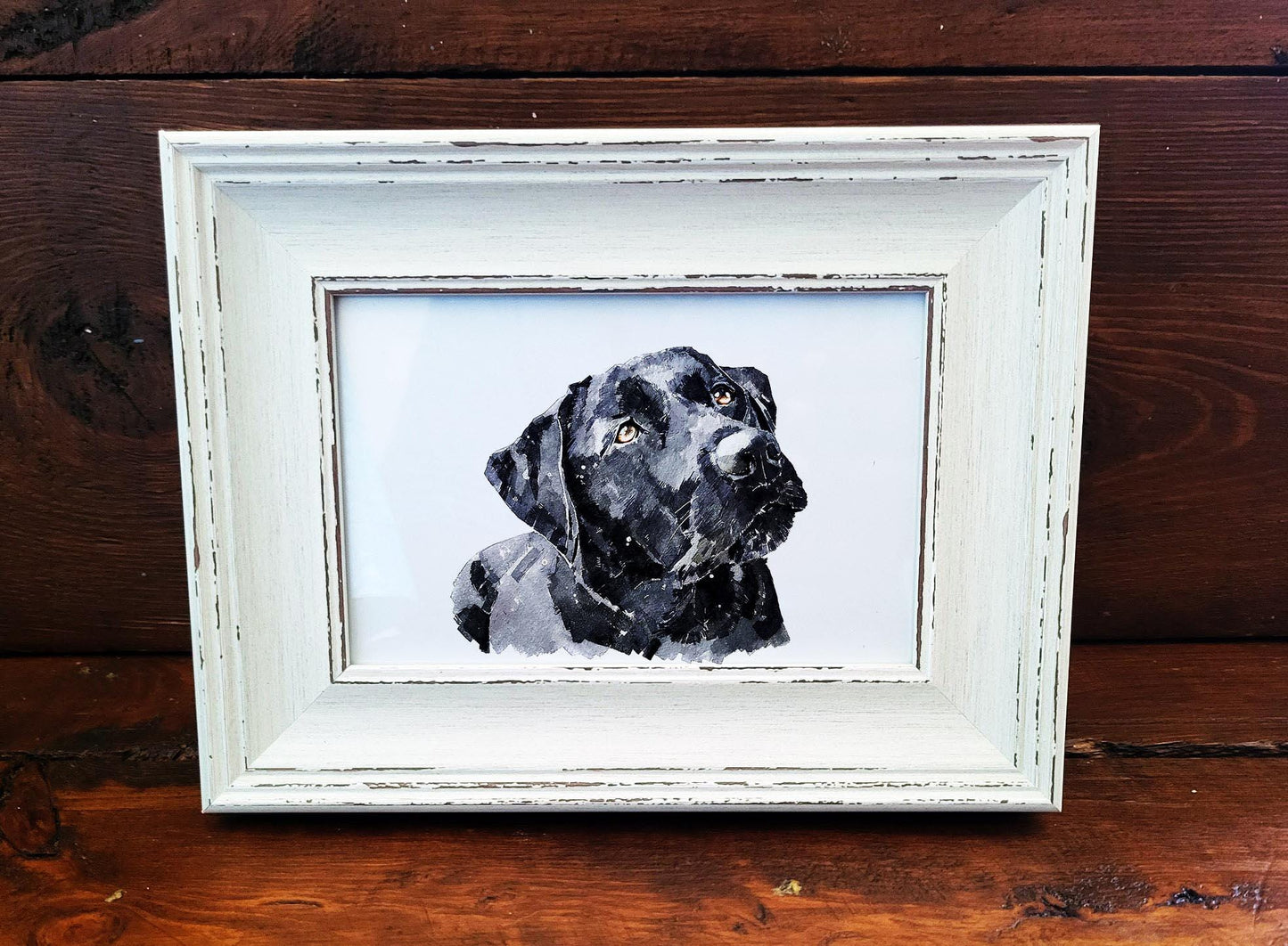 Labrador Mini Art Print 17x12cm – Framed White Rustic Frame | Labrador Wall Art, Friendly Dog Decor, Gift for Labrador Lovers