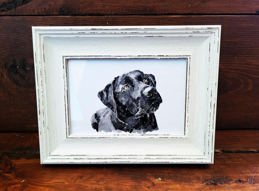 Labrador Mini Art Print 17x12cm – Framed White Rustic Frame | Labrador Wall Art, Friendly Dog Decor, Gift for Labrador Lovers