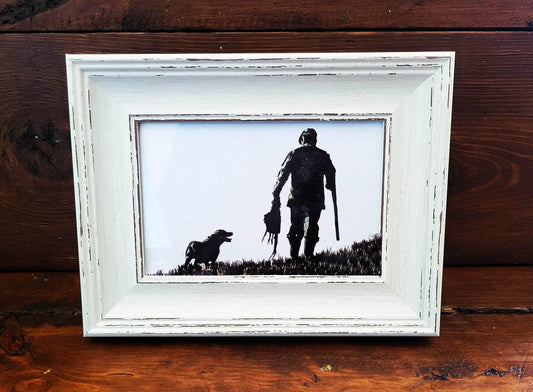 Game Shooting Mini Art Print – Man with Gun, Dog & Pheasant,Rustic Framed Country Sport Artwork, Gift for Hunters and Countryside Lovers