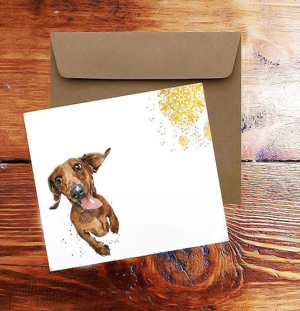 Dachshund Christmas Card by Edswatercolours | 150x150mm Sausage Dog Xmas Greeting | Wiener Dog Holiday Card with Envelope