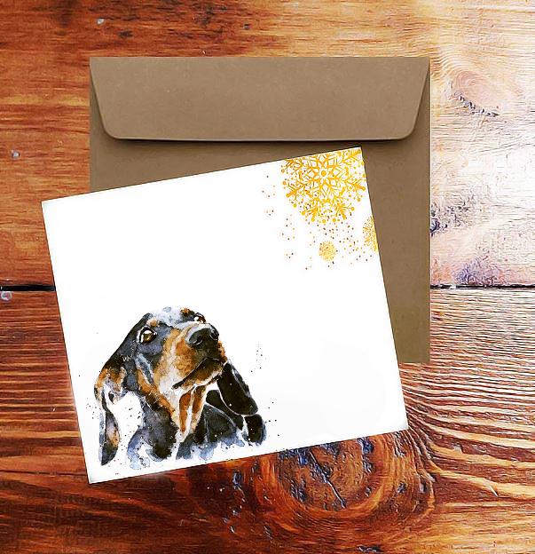 Dachshund Christmas Card by Edswatercolours | 150x150mm Sausage Dog Xmas Greeting | Wiener Dog Holiday Card with Envelope