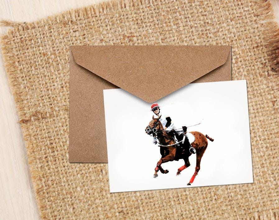 Equestrian Polo Rider Greeting Card | Art Gift | Edswatercolours