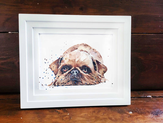 Original Mini “Brussels Griffon” Watercolour – 18x12cm Framed Artwork, Small Gift for Dog Lovers