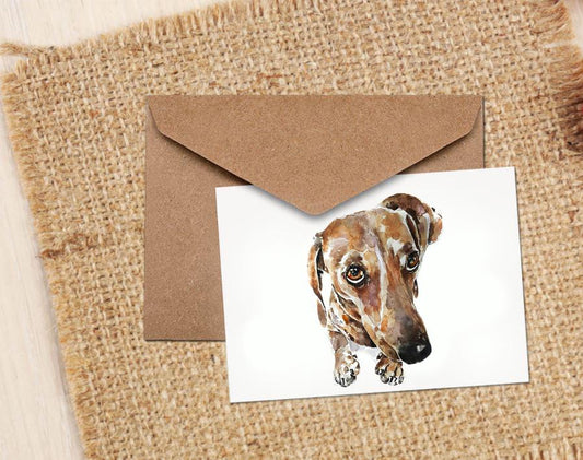 Red Dachshund Greeting/Note Card.Red Dachshund card,Red Doxie card,Red Dachshund art greeting card