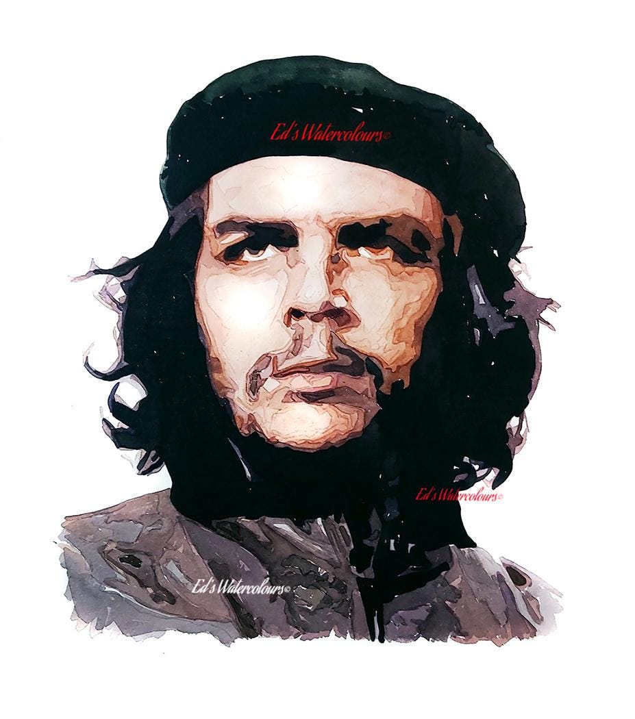 Che Guevara Mini Art Print 17x12cm – Framed White Rustic Frame – Iconic, Revolutionary, Timeless