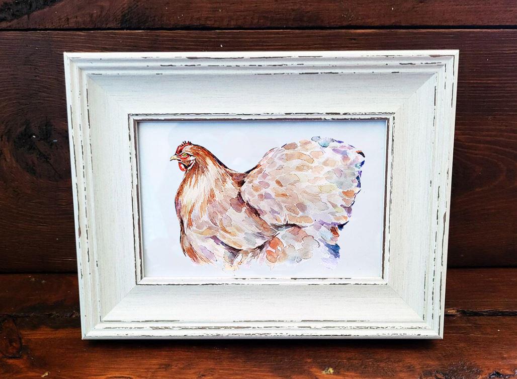 Chicken Art Print – 17x12cm Framed Rustic Farmhouse Decor
