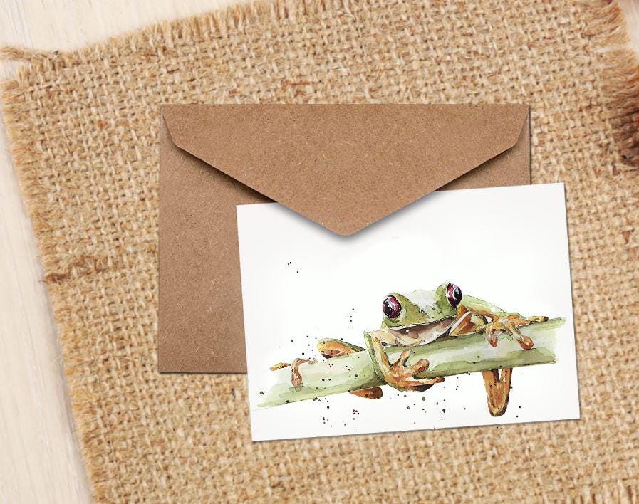 Green Tree Frog Greeting Card | Wildlife Gift | Edswatercolours