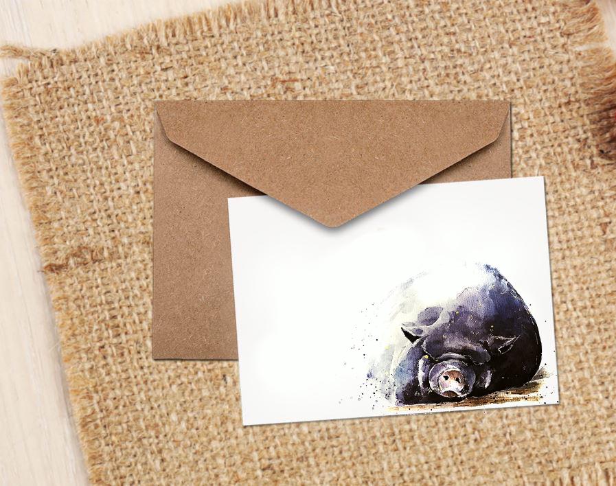 Kunekune Pig Greeting Card | Animal Lover Gift | Edswatercolours
