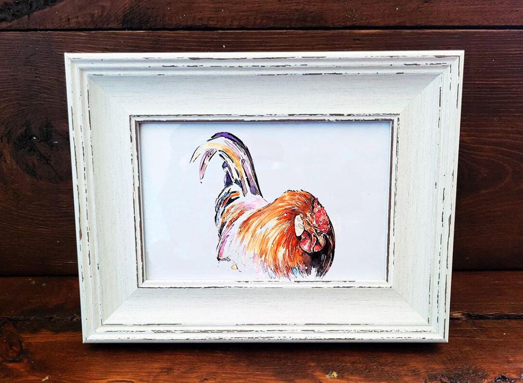 Chicken Art Print – 17x12cm Framed Rustic Farmhouse Decor