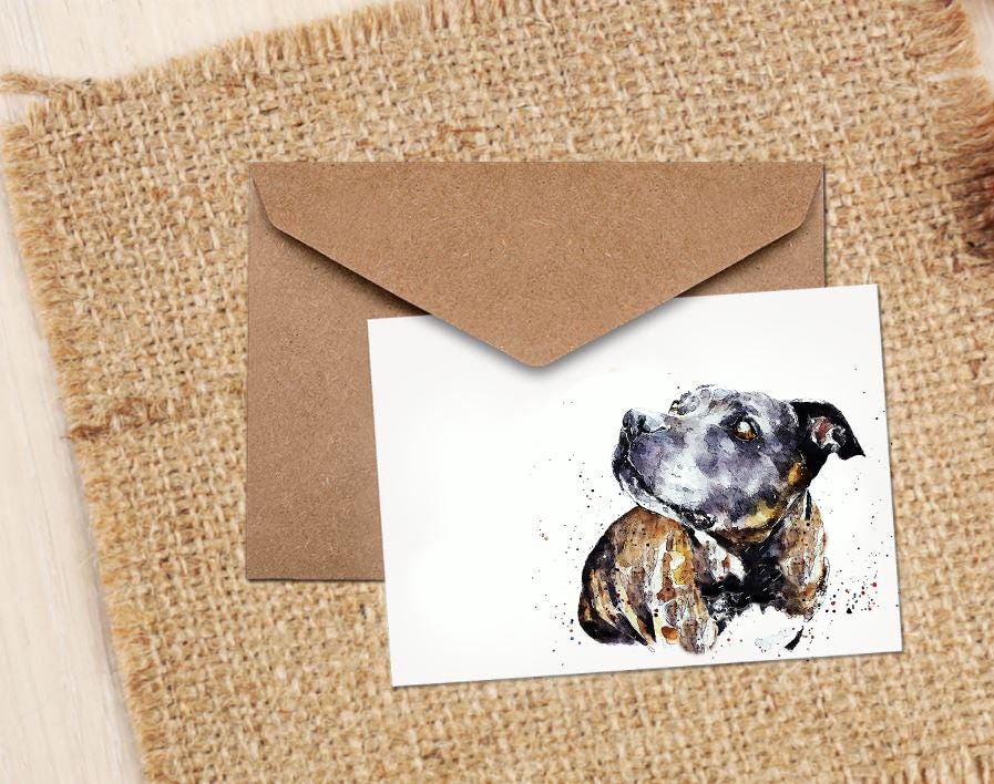 Brindle Staffordshire Terrier Greeting Card | Dog Lover Gift | Edswatercolours