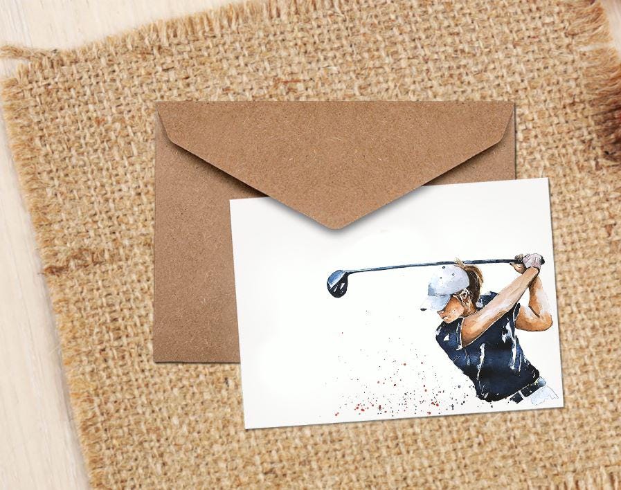 Female Golfer Greeting Card | Art Gift | Edswatercolours