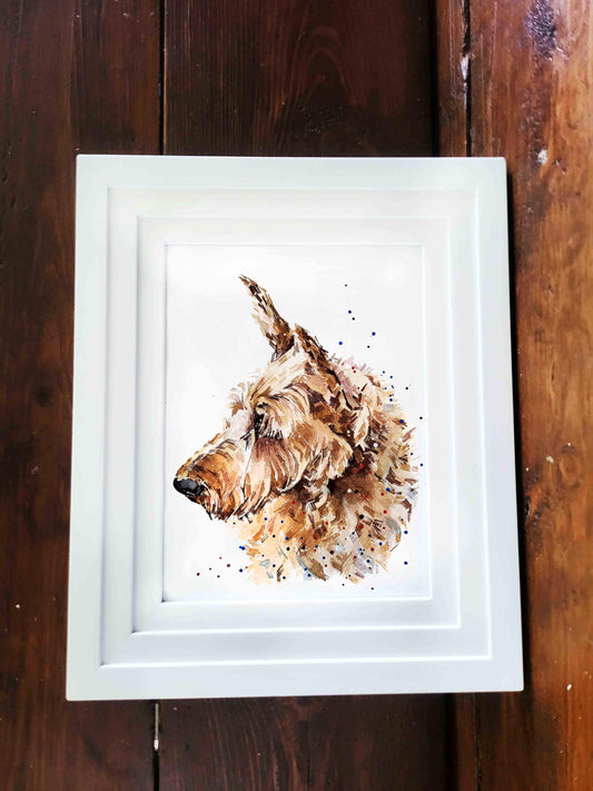 Original Mini “Irish Terrier "  Watercolour Painting –  A4 Framed Irish Terrier Gift for Dog Lovers