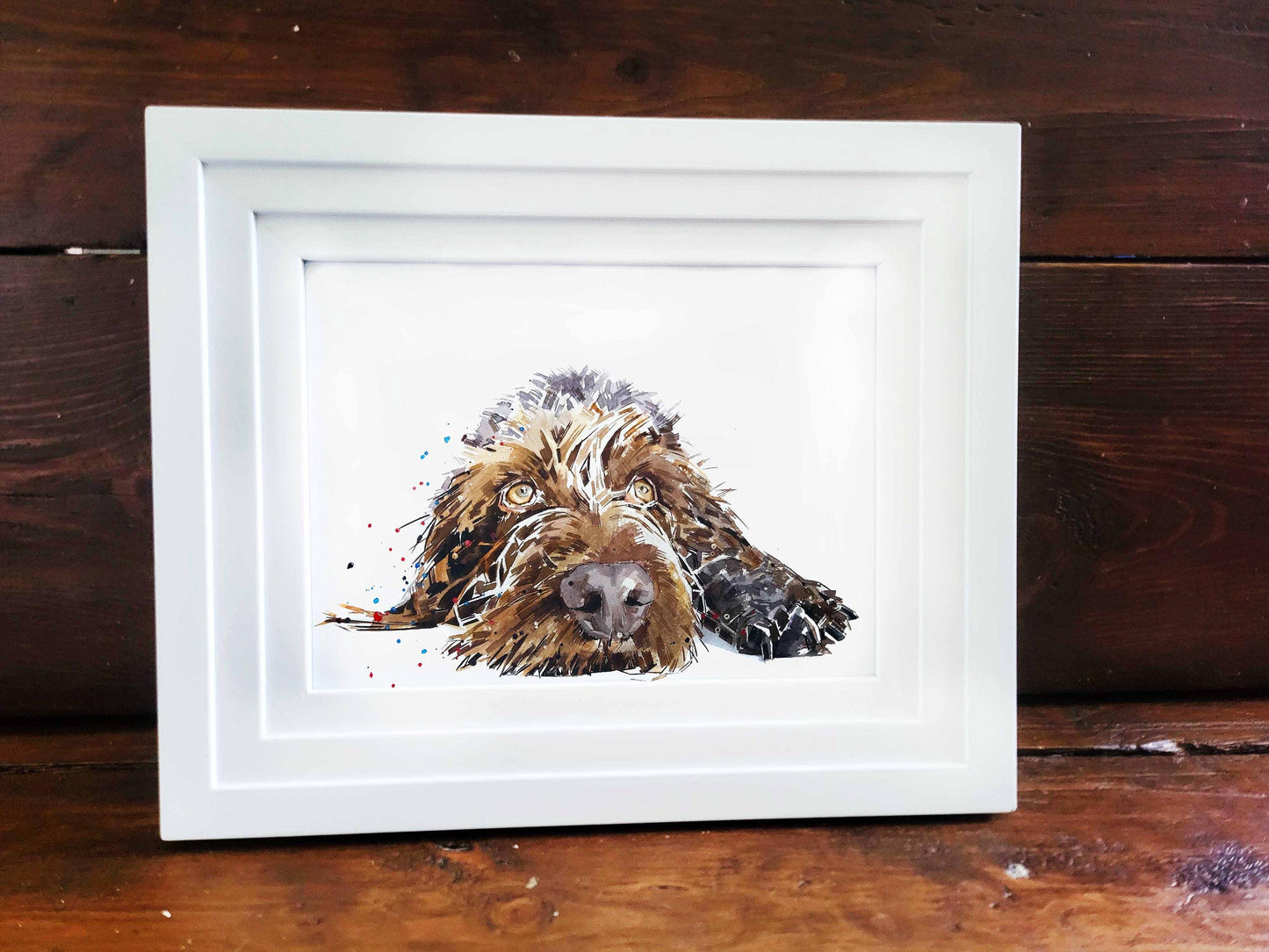 Framed German Wirehaired Pointer Watercolor Painting - Dog Lover Gift