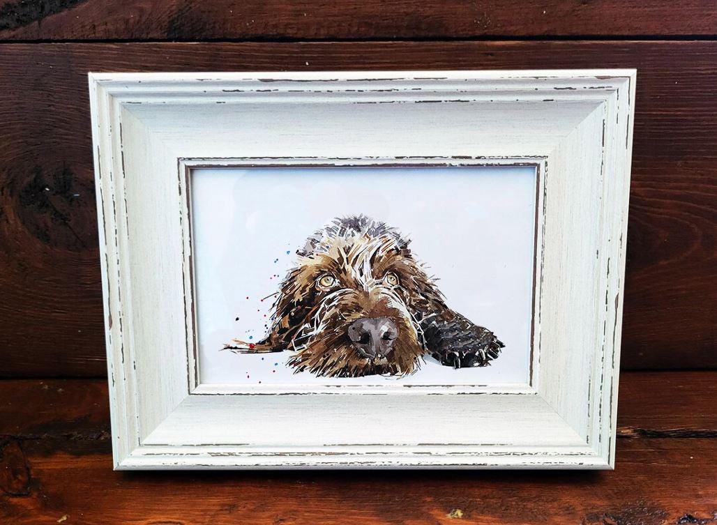 German Wirehaired Pointer Mini Art Print • Rustic Framed Dog Decor • Wirehair Gift • 17x12cm