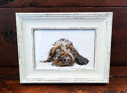 German Wirehaired Pointer Mini Art Print • Rustic Framed Dog Decor • Wirehair Gift • 17x12cm