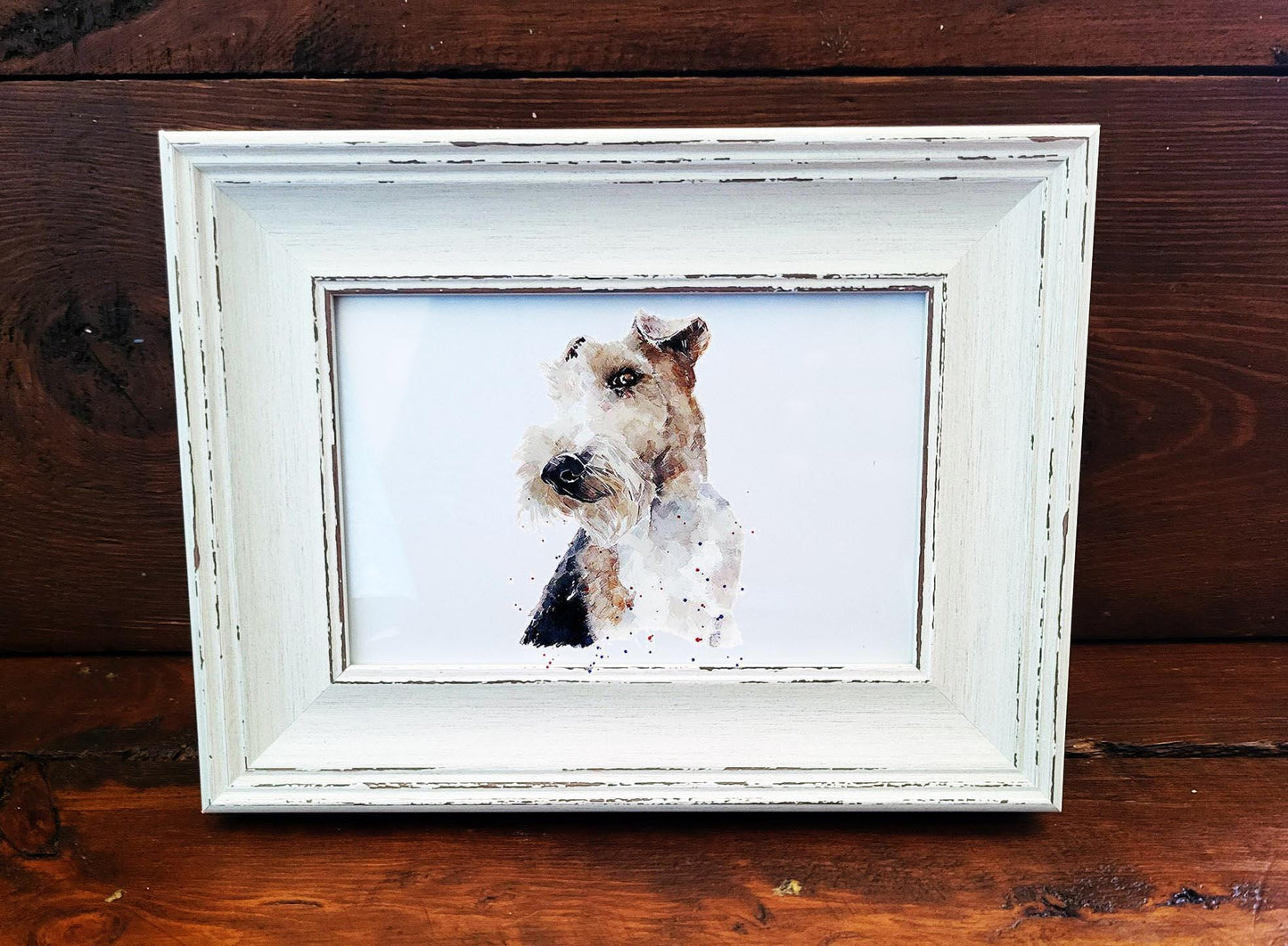Wire Fox Terrier Art Print – Framed Mini Watercolour 17×12cm | Playful Terrier Wall Art Gift