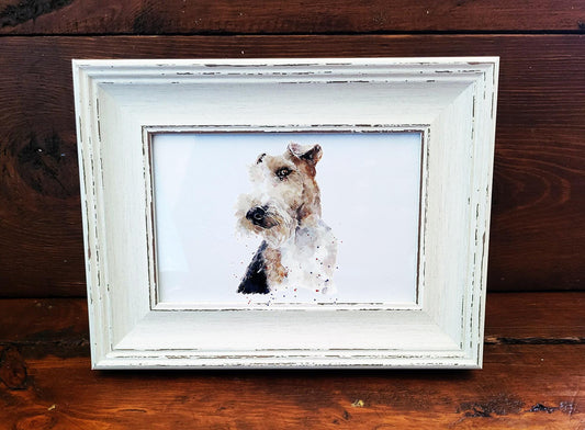 Wire Fox Terrier Art Print – Framed Mini Watercolour 17×12cm | Playful Terrier Wall Art Gift