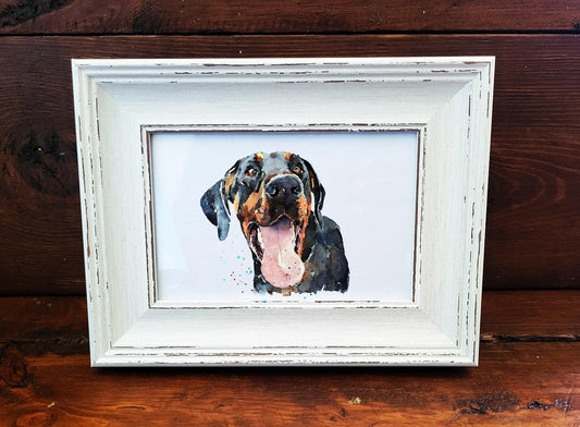 Doberman Dog Art Print – Framed Mini Watercolour 17×12cm | Elegant Doberman Wall Art Gift
