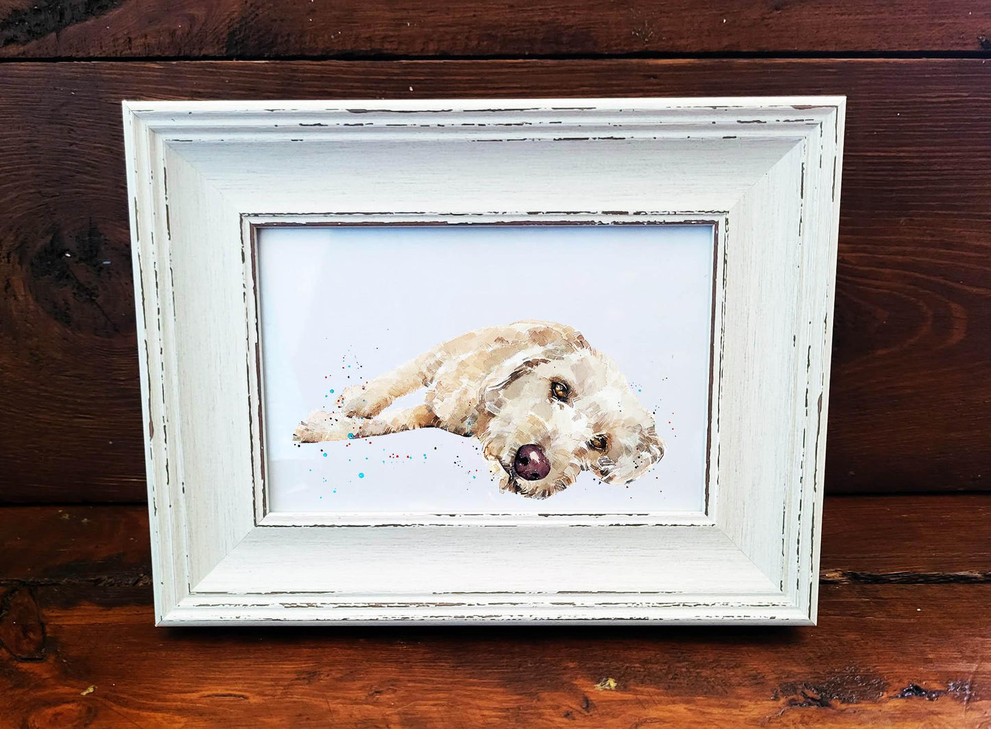 Labradoodle Dog Art Print – Framed Mini Watercolour 17×12cm | Fluffy Labradoodle Wall Art Gift