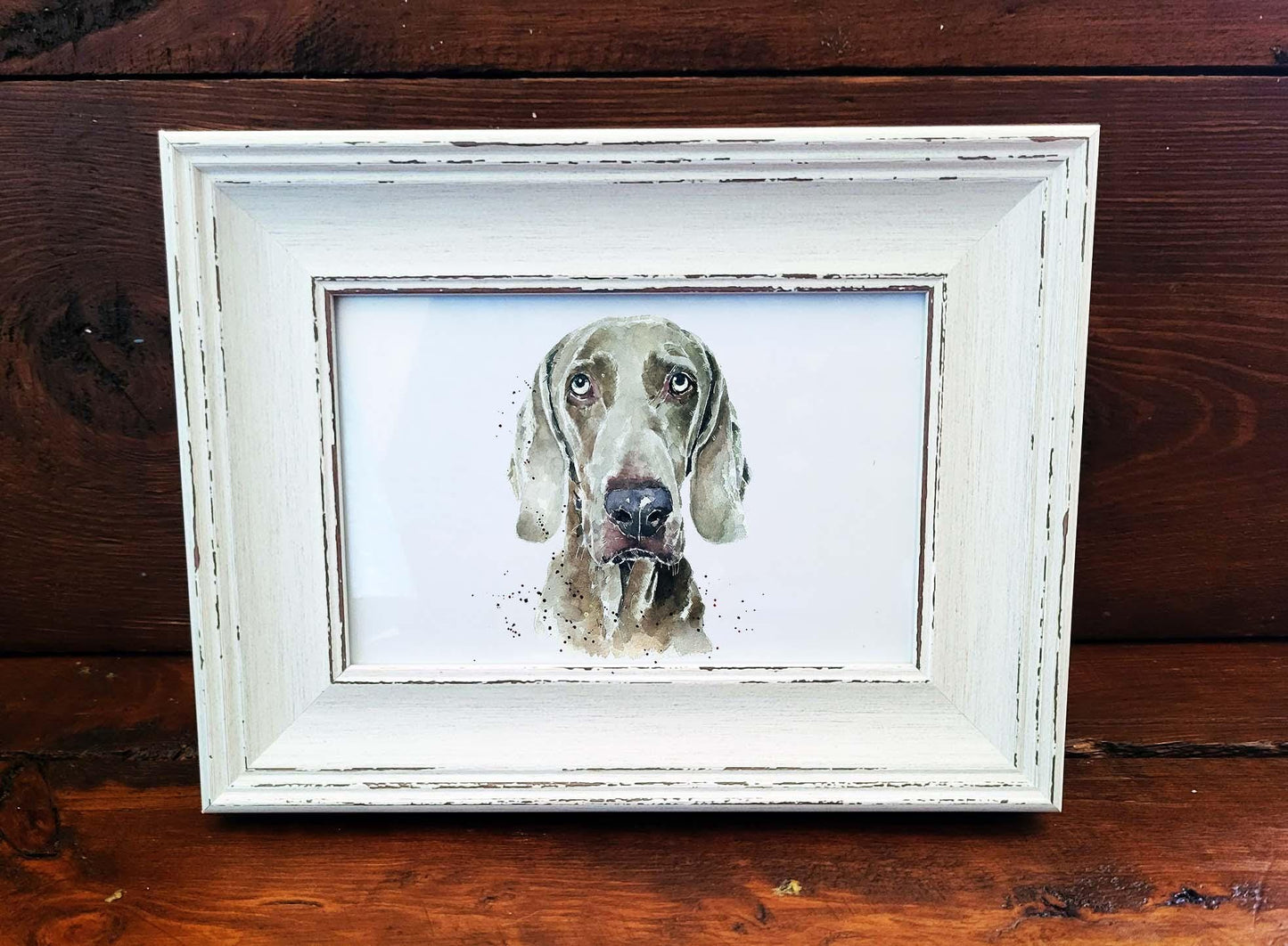 Weimaraner Dog Art Print – Framed Mini Watercolour 17×12cm | Sleek Weimaraner Wall Art Gift