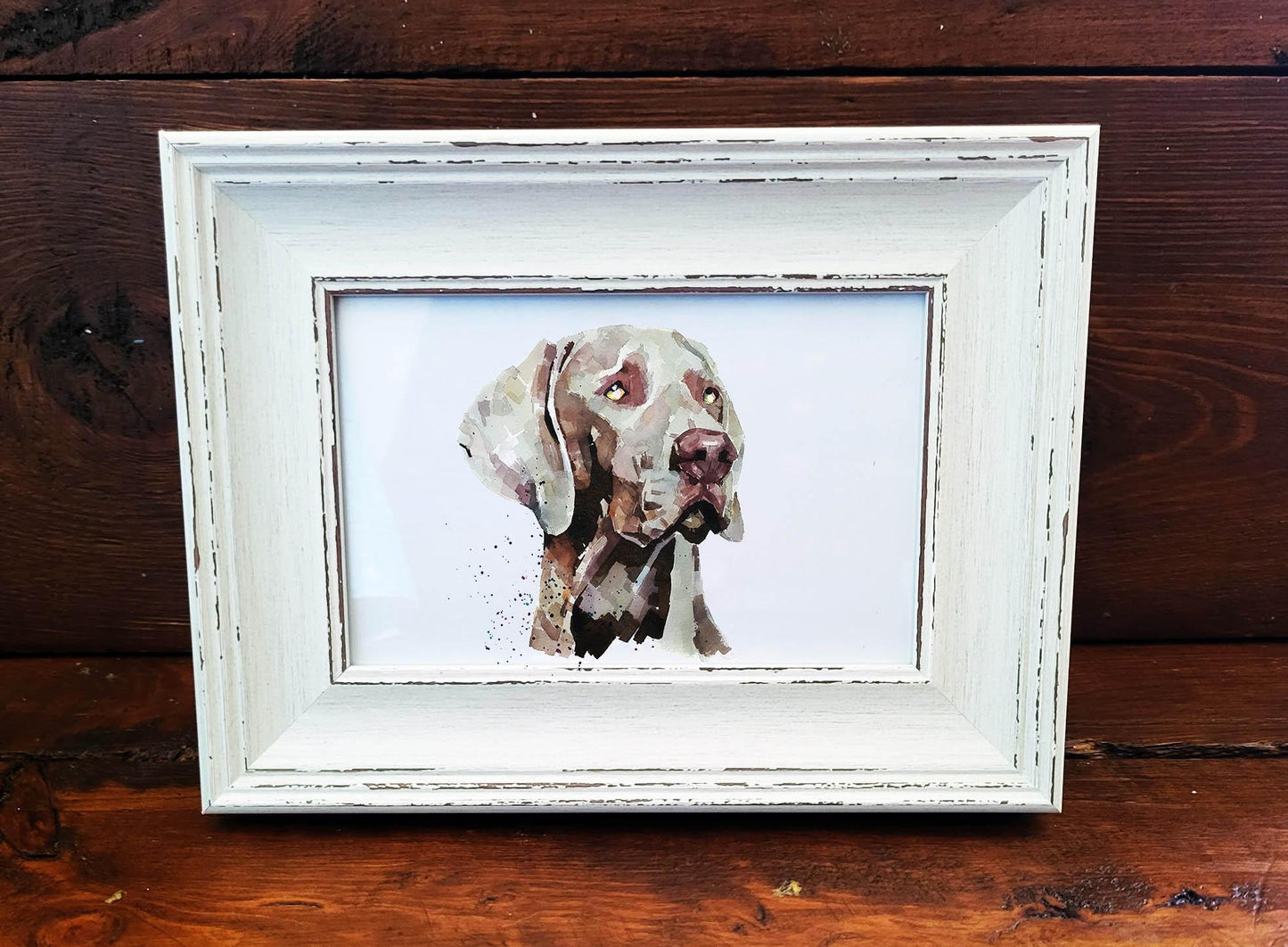 Weimaraner Dog Art Print – Framed Mini Watercolour 17×12cm | Sleek Weimaraner Wall Art Gift