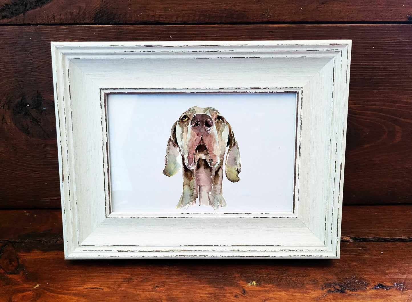 Weimaraner Dog Art Print – Framed Mini Watercolour 17×12cm | Sleek Weimaraner Wall Art Gift