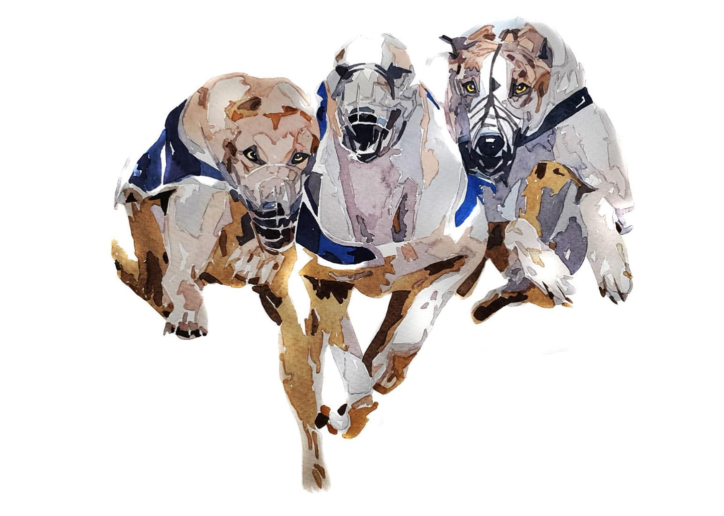 Greyhound Dog Racing Art Print – Framed Mini Watercolour 17×12cm | Racing Greyhound Wall Art Gift