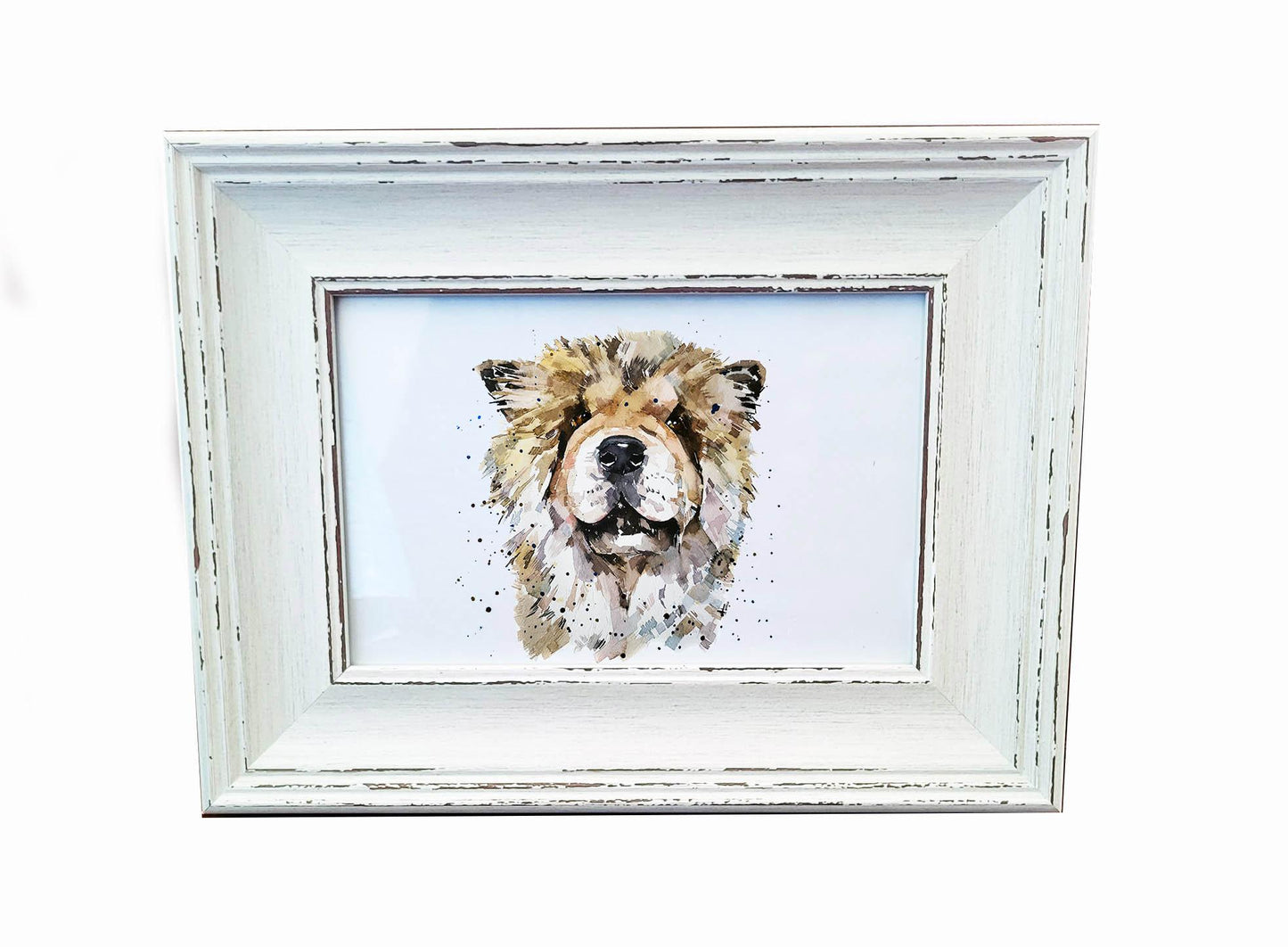 Chow Chow Mini Art Print 17x12cm – Framed White Rustic Frame – Regal Fluff with Attitude