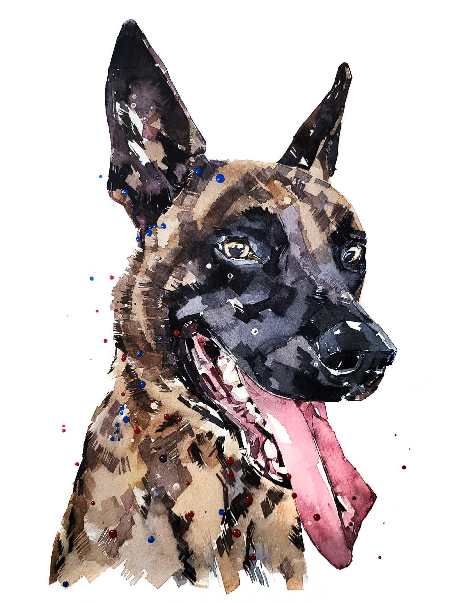 Dutch Shepherd Mini Art Print 17x12cm – Framed White Rustic Frame – Loyal Strength in Art