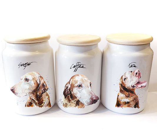 Lili Vizsla Ceramic Storage Jars Gift Set (Set of 3) | Tea Coffee Sugar Canisters | Edswatercolours