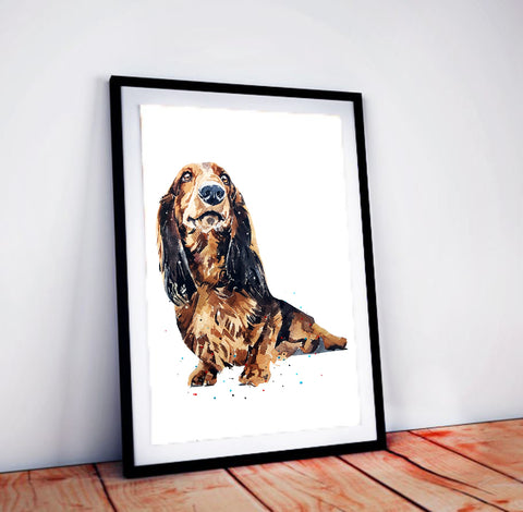 Long Haired Dachshund " Print Watercolour.Dachshund art,Dachshund print, Dachshund watercolor,Doxie watercolour, Sausage dog art print