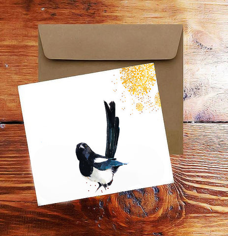 Magpie Watercolour Christmas Card -Magpie Greeting card,Magpie Note card