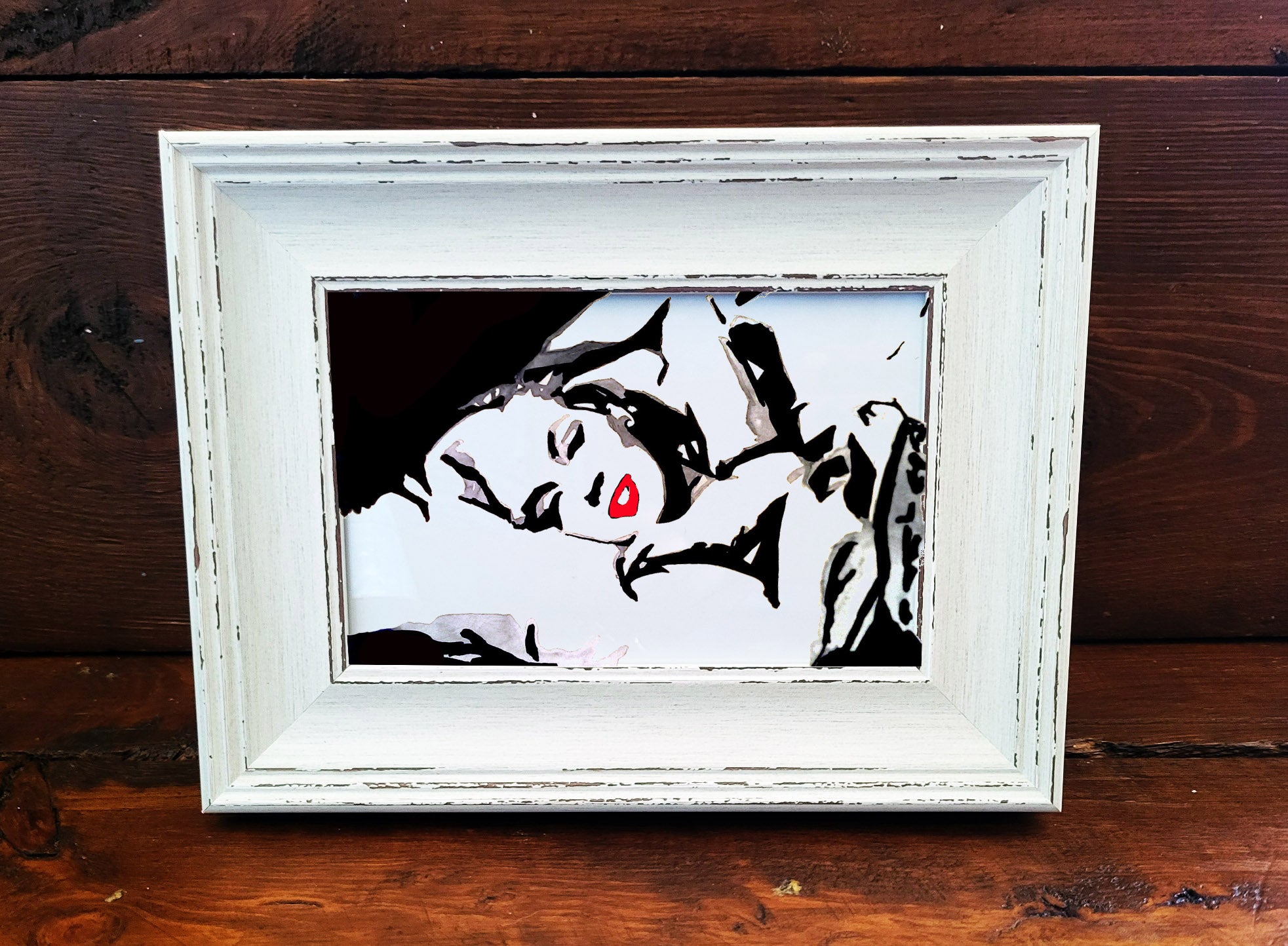 Marilyn Monroe Mini Art Print 17x12cm – Framed White Rustic Frame – Iconic Hollywood Glamour