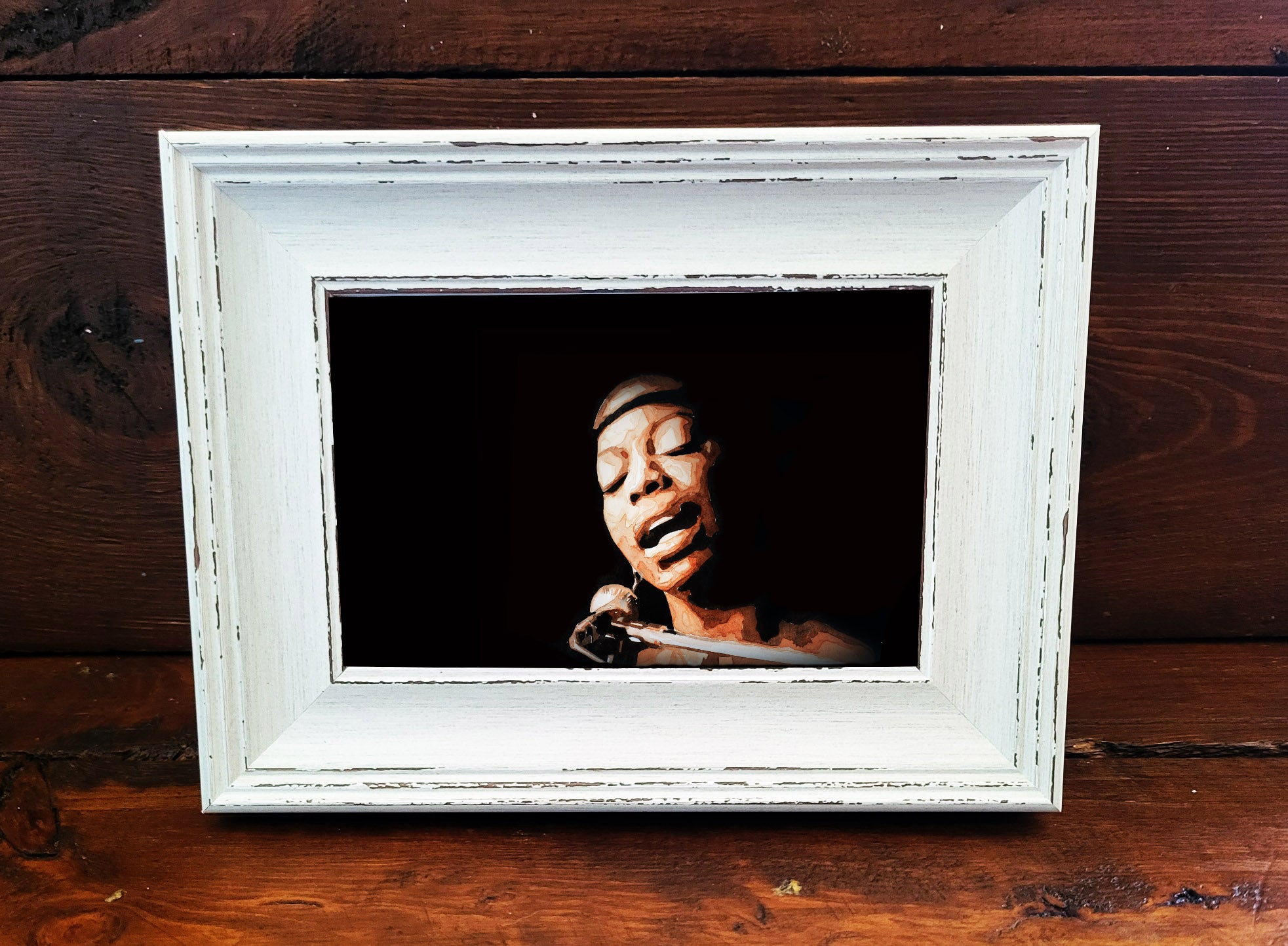 Nina Simone Mini Art Print – 17x12cm of White Rustic Framed Jazz Royalty.nina simone art,jazz wall decor,nina simone gift