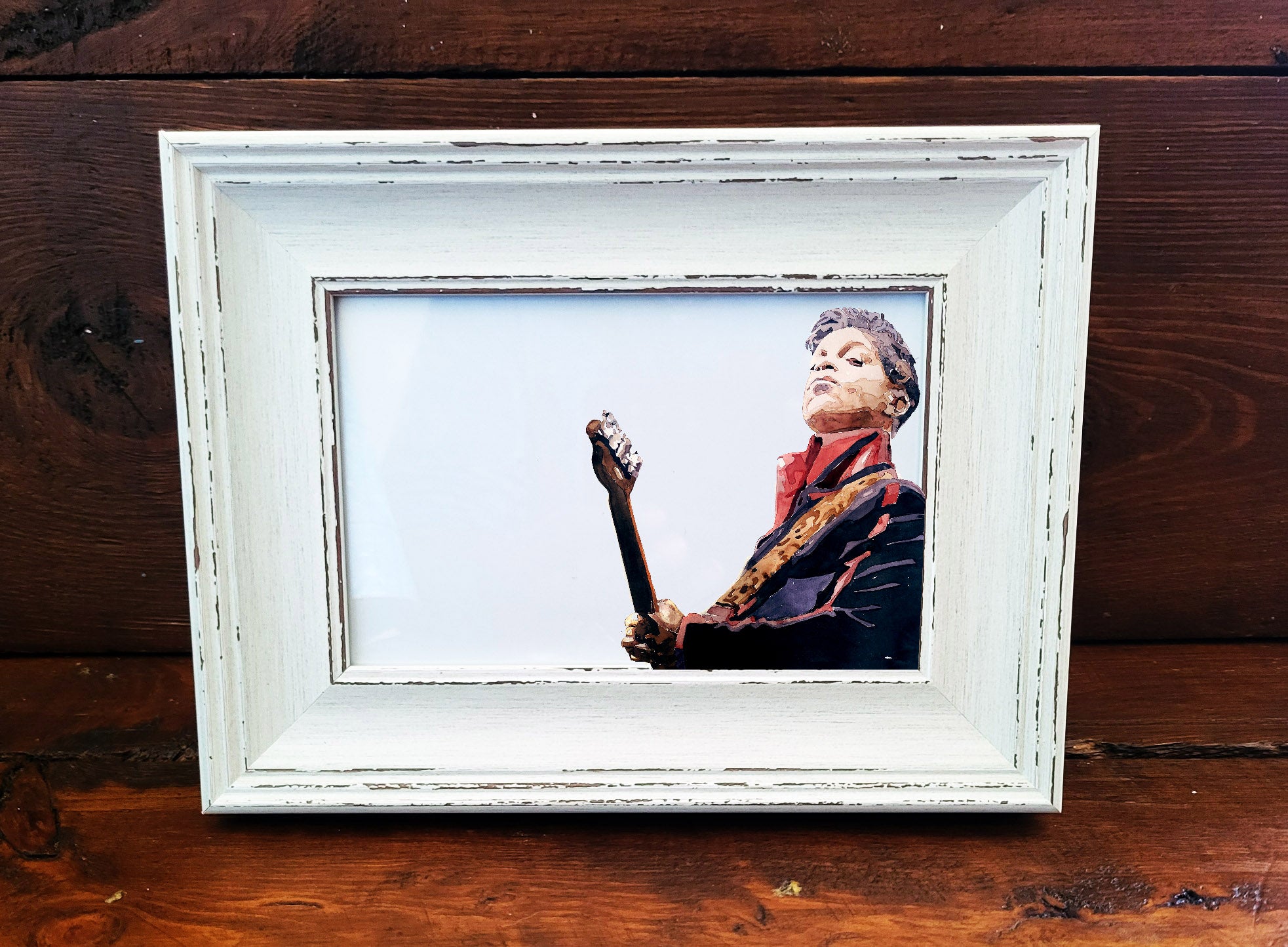 Prince Mini Art Print – 17x12cm of White Rustic Framed Purple Power.Mini Prince Desk Art