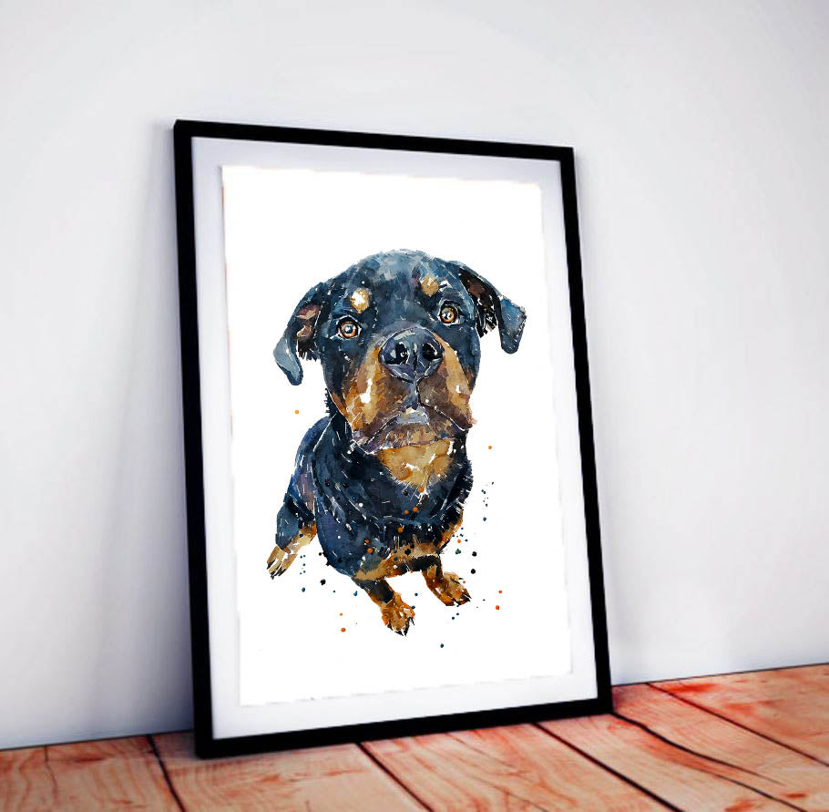 Rottweiler Impatiently Waiting | Dog Art Print | Edswatercolours