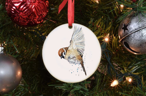 Sparrow Porcelain Ornament – 7.2cm Double-Sided Bird Decoration | Rustic Cottage Style Wildlife Art, Farmhouse Nature Lover Gift