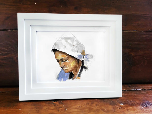 Original Mini "Tudor Maid" Watercolour Painting – 18x12cm Framed Historical Portrait Art by Edswatercolours