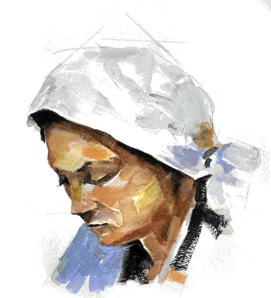 Original Mini "Tudor Maid" Watercolour Painting – 18x12cm Framed Historical Portrait Art by Edswatercolours