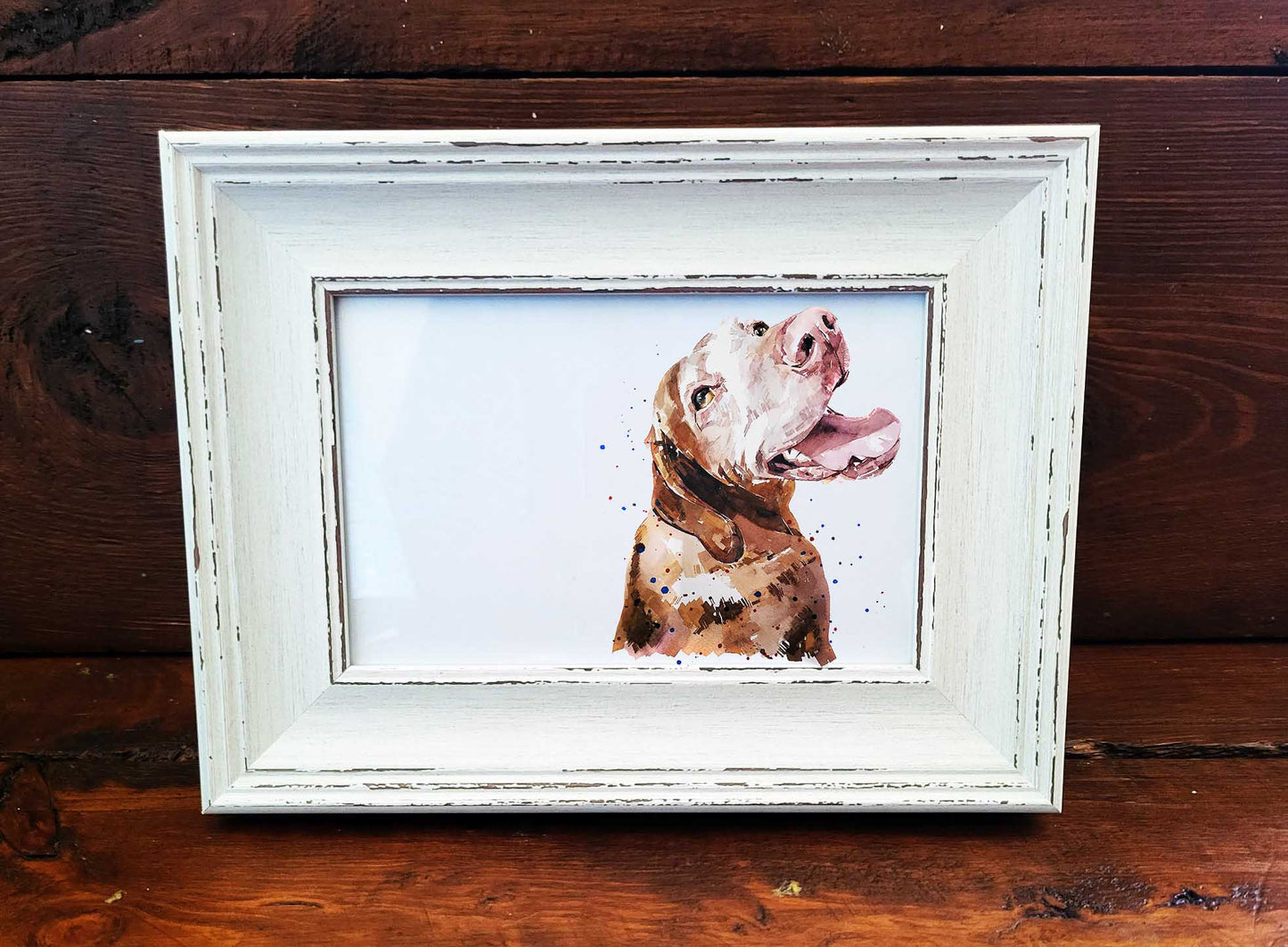 Vizsla Mini Art Print 17x12cm – Framed White Rustic Frame (Assorted) Vizsla art print framed vizsla art,vizsla dog decor,dog lover gift