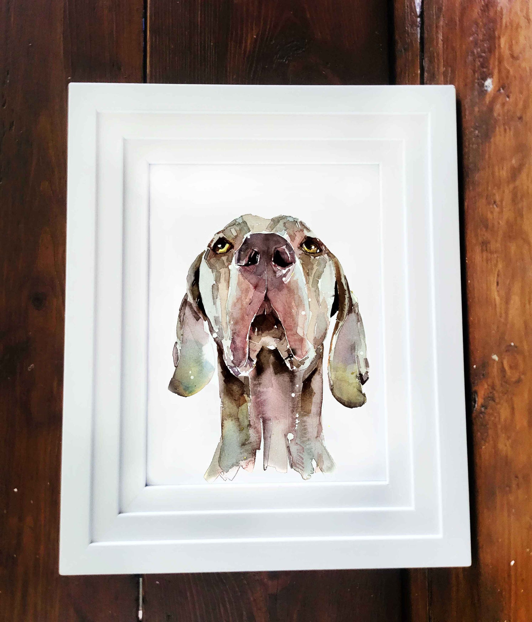 Original Mini “Weimaraner Head Study” Watercolour – 18x12cm Framed Dog Portrait by Edswatercolours