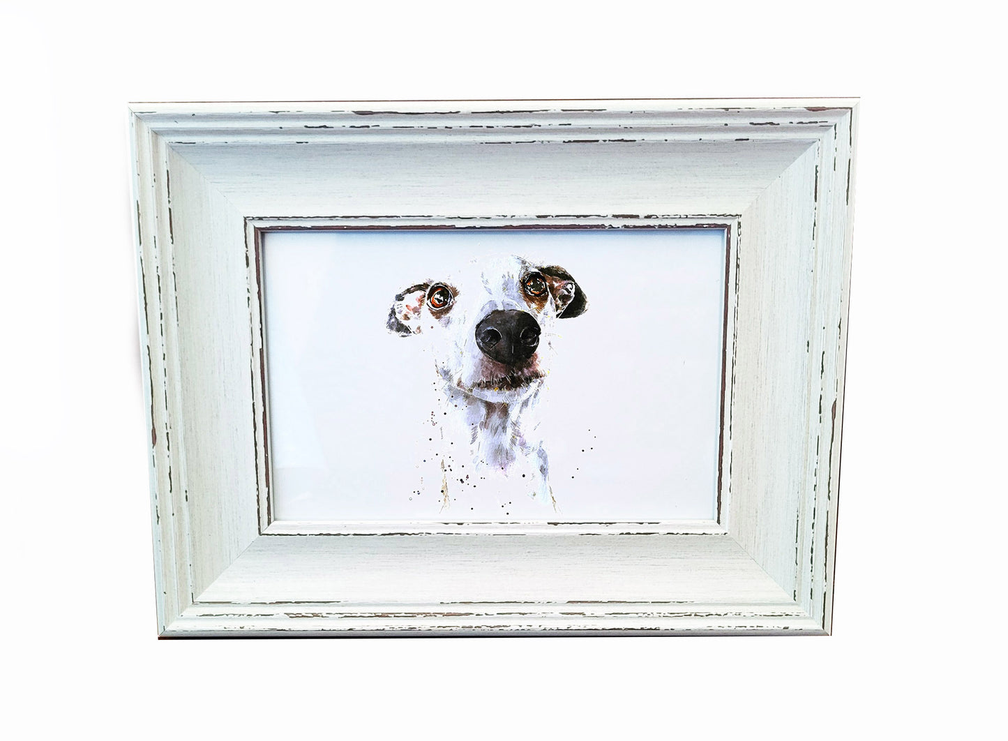 Whippet Mini Art Print 17x12cm –Framed White Rustic Frame(Assorted) Whippet art print framed,sighthound dog decor,dog lover gift,Whippet Art