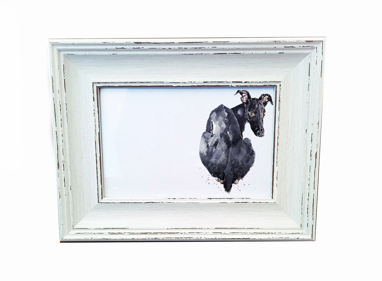 Whippet Mini Art Print 17x12cm –Framed White Rustic Frame(Assorted) Whippet art print framed,sighthound dog decor,dog lover gift,Whippet Art