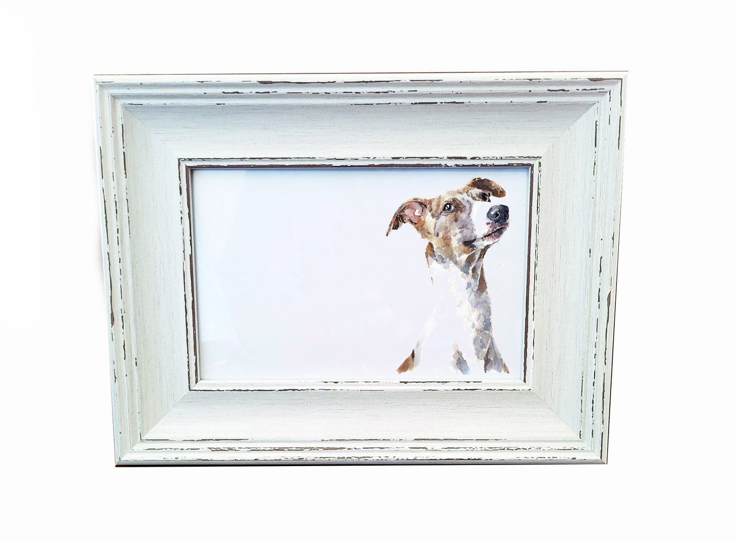 Whippet Mini Art Print 17x12cm –Framed White Rustic Frame(Assorted) Whippet art print framed,sighthound dog decor,dog lover gift,Whippet Art