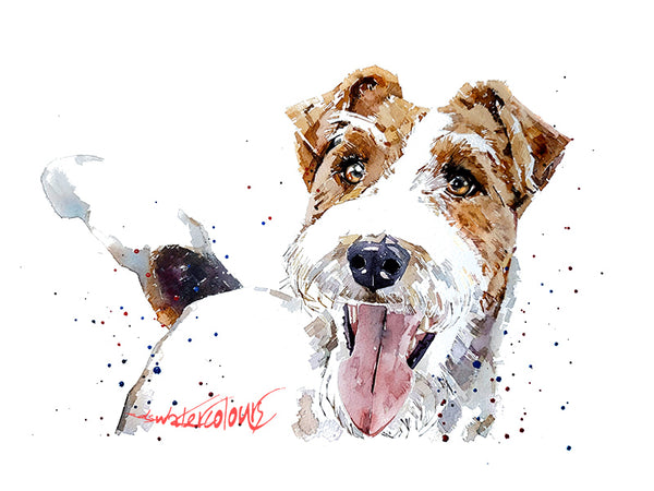 Wire Fox Terrier Smile " - Original Watercolour (A2/20*16 Inches). Fox Terrier Watercolor,Fox Terrier Watercolour,Wire haired Fox Terrier art