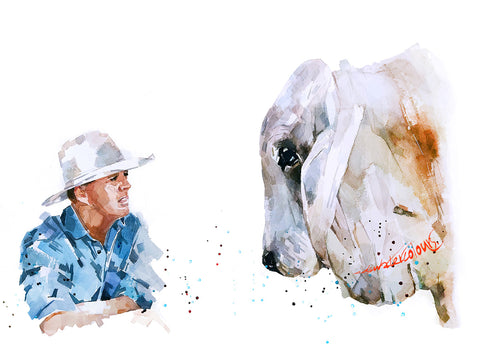 Brahman Whispers - Original Watercolour A2 (24*19 Inches), Brahman Cattle painting, Brahman cows watercolor