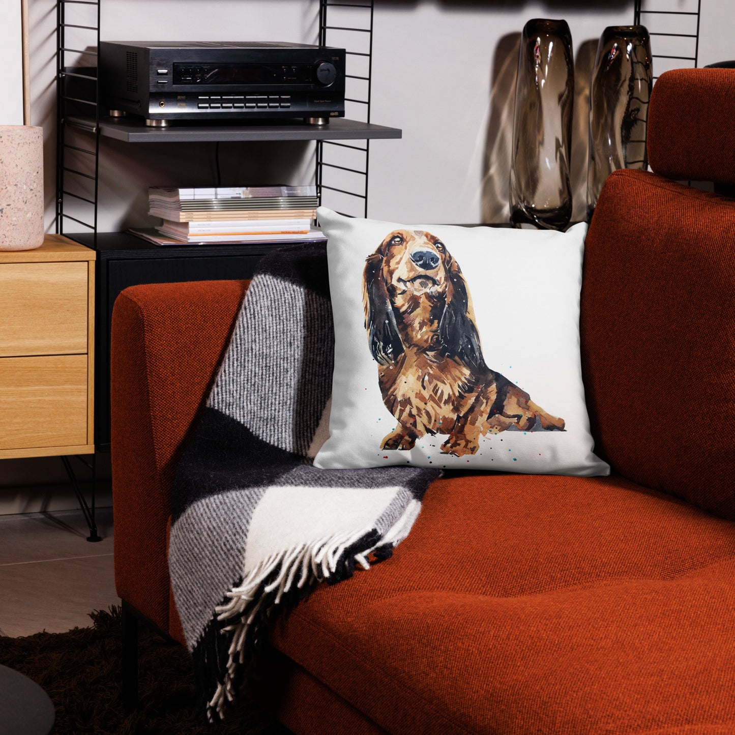 Long Haired Dachshund Premium Pillow/ Long Haired Dachshund Cushion