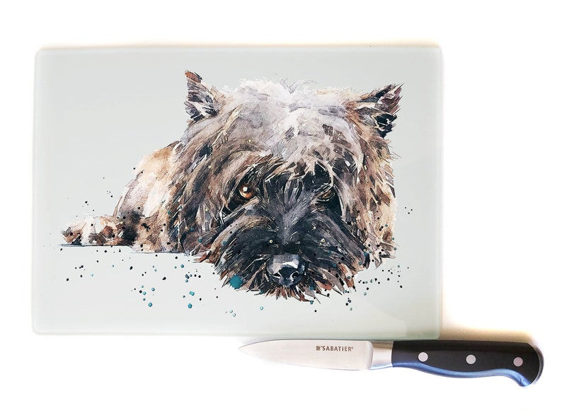 Cairn Terrier Toughened Glass Chopping-Smooth finish- Cairn Terrier Chopping board,Cairn Terrier Work Top Saver